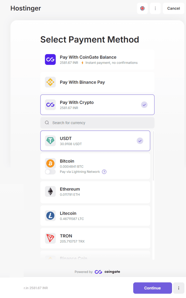 Hostinger Coingate for Cryptocurrency Gateway