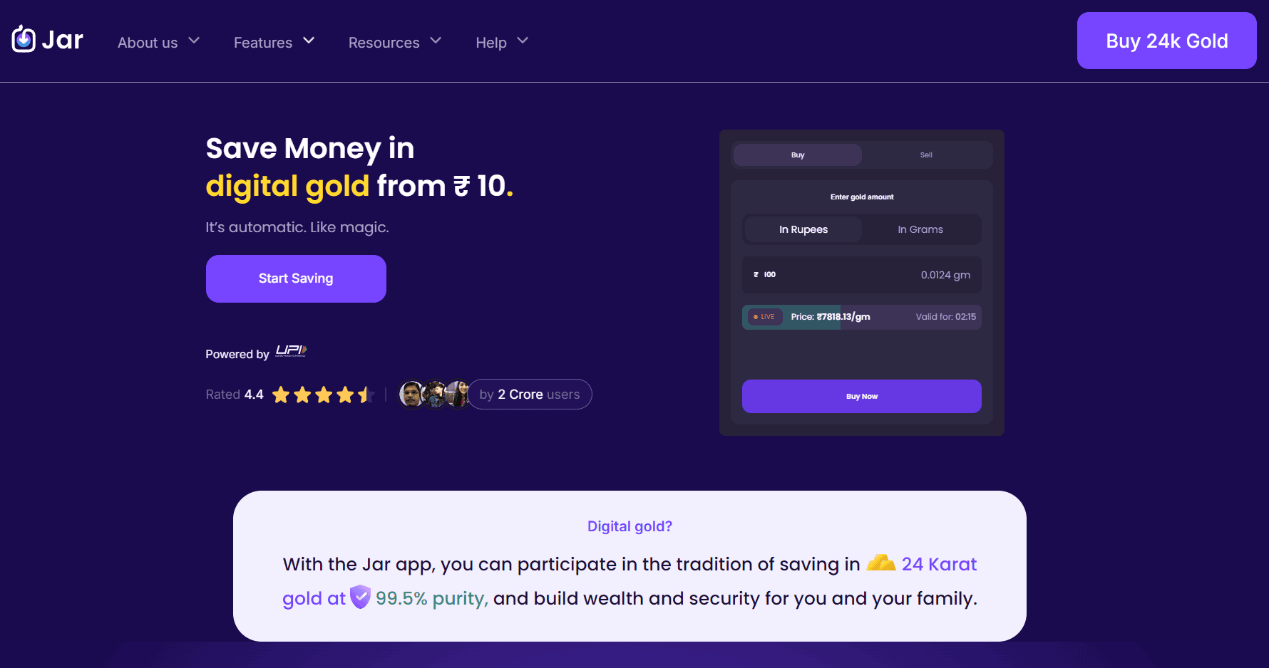 Jar App to buy Digital Gold in India