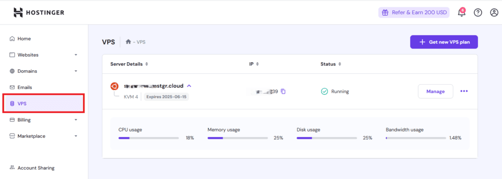 Hostinger VPS Dashboard Wizard