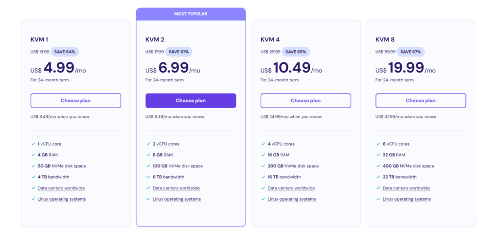 Hostinger VPS Pricing