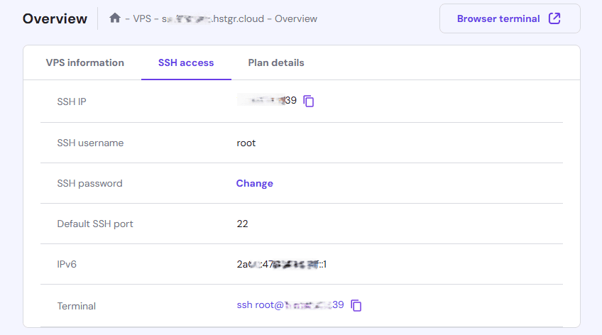 Hostinger VPS SSH Access Details