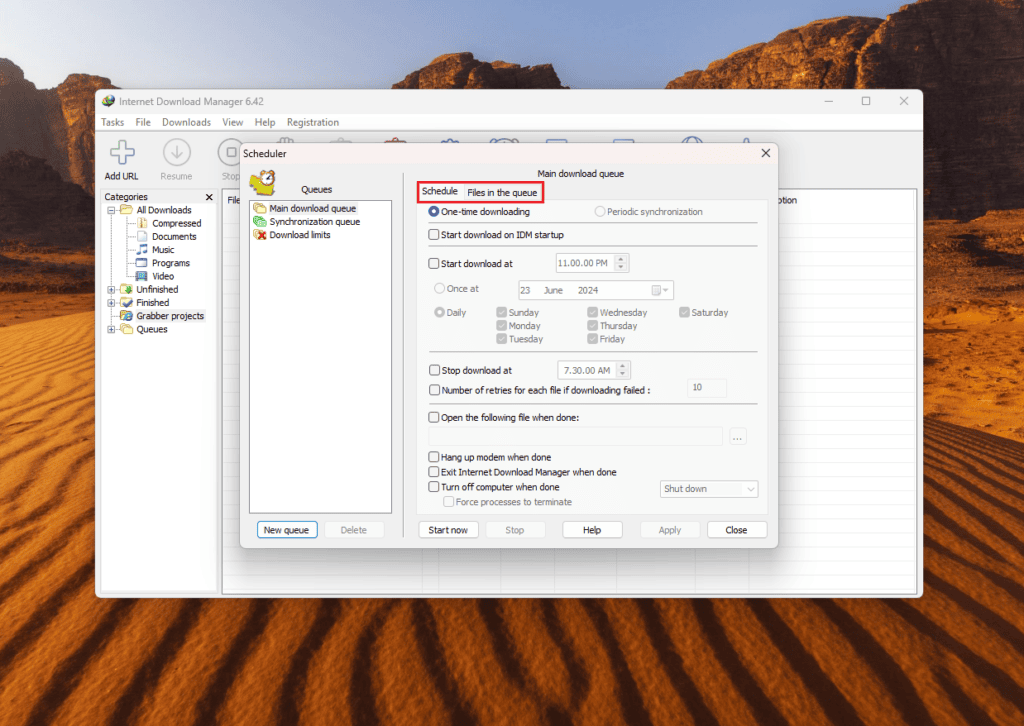 IDM Scheduler to Start Queue to Download Automatically one by one