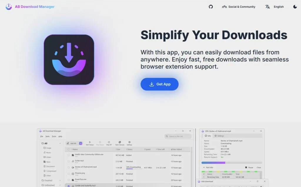AB Download Manager Front Page