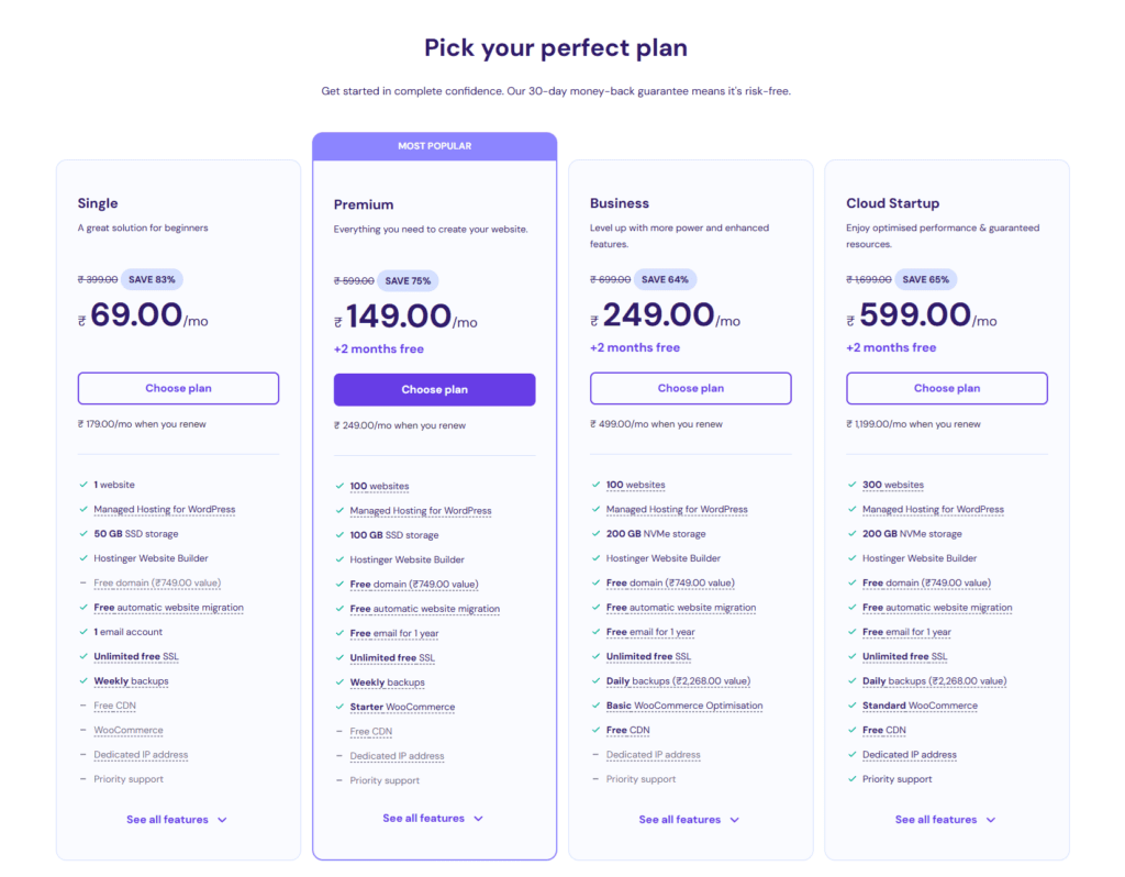 Hostinger India Pricing