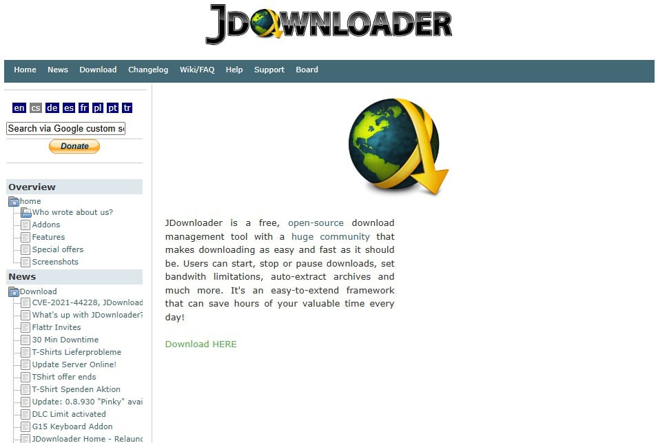 JDownloader Front Page