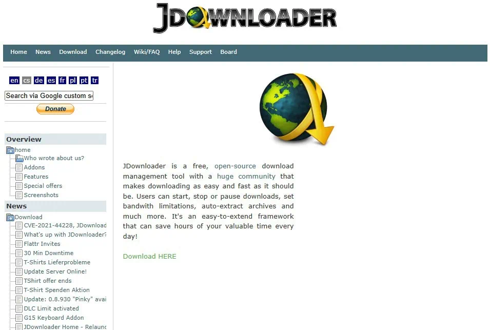 JDownloader Front Page