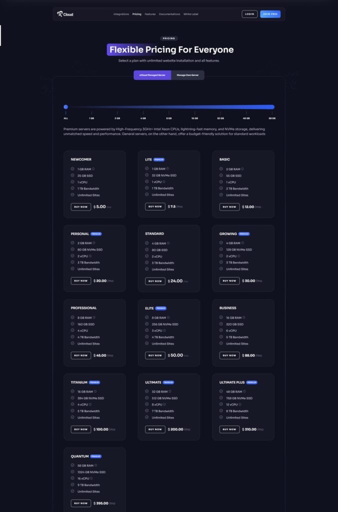 xCloud Managed Server Pricing