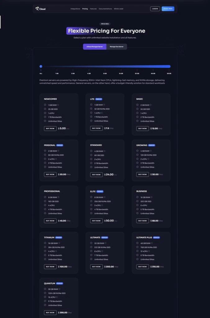 xCloud Managed Server Pricing