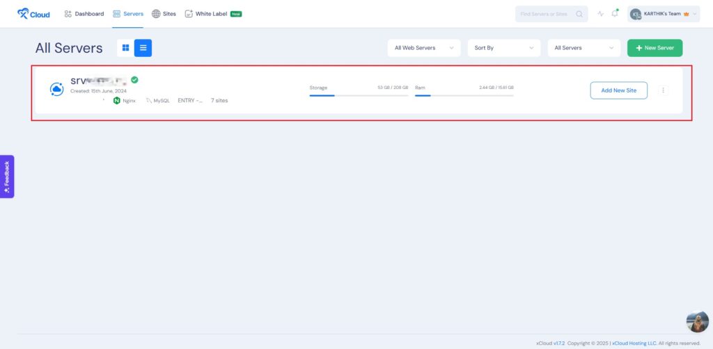 xCloud.Host Server Page