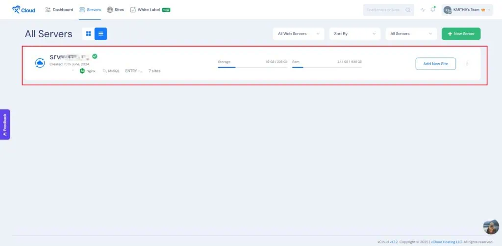 xCloud.Host Server Page