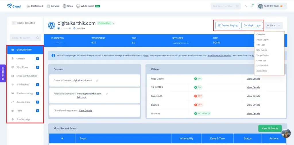 xCloud.Host Sites Setting