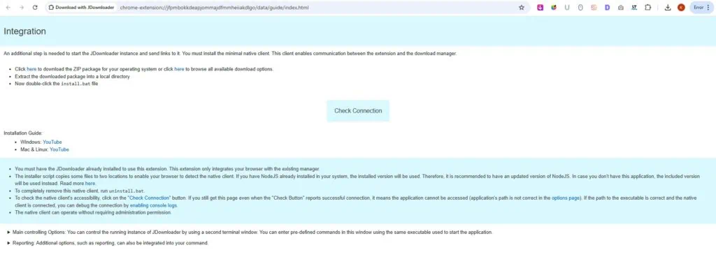 JDownloader Extension asking to install another Client