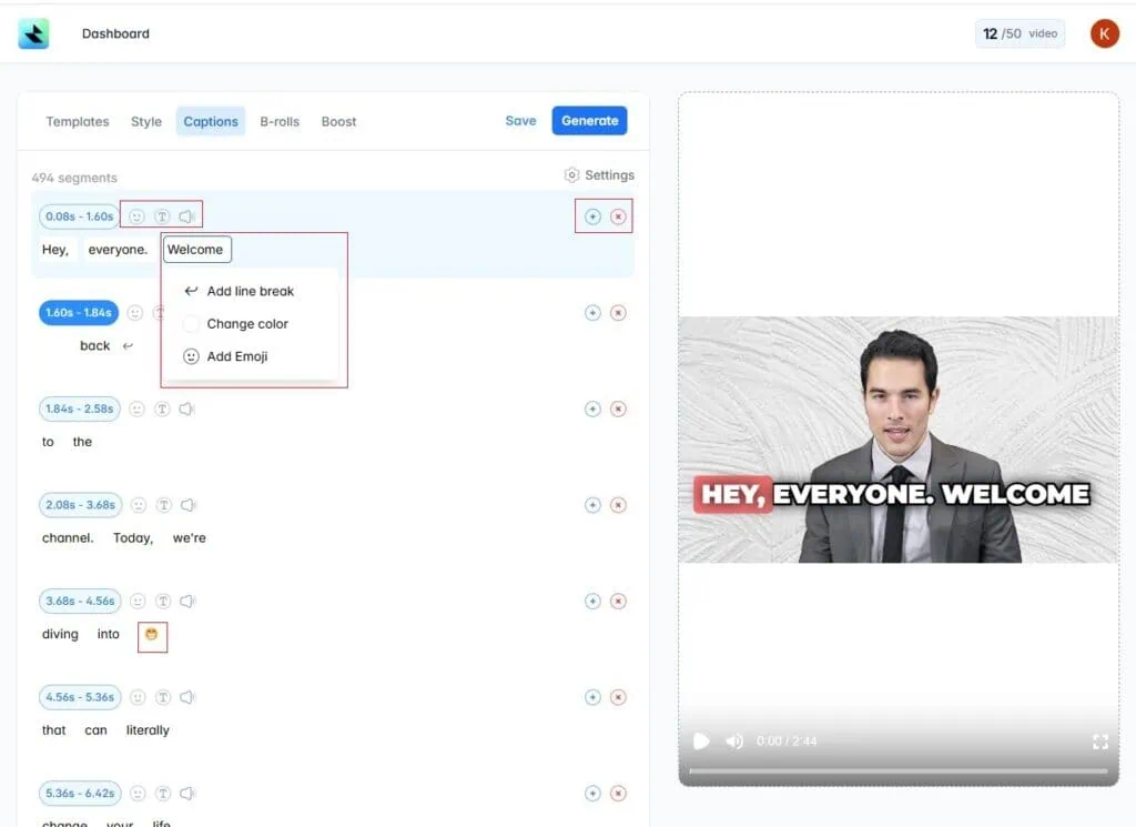RenderCut IO - Captions Section