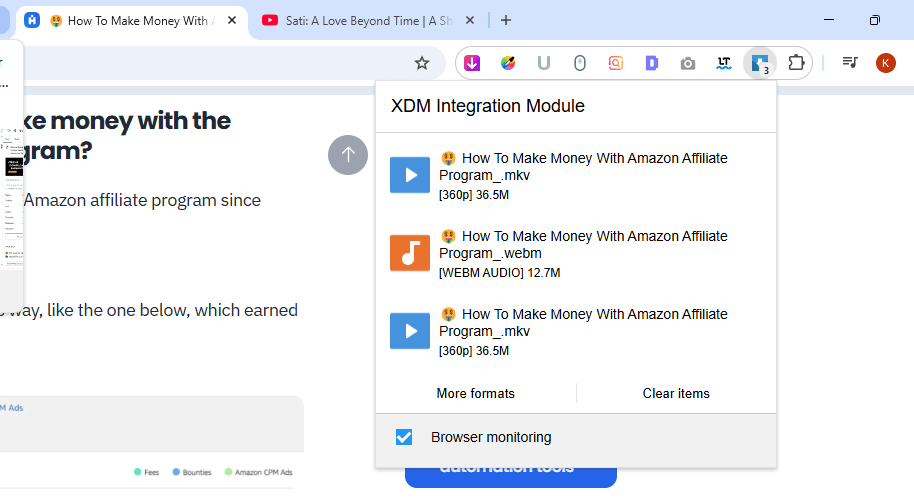 XDM Automatic Video Grabber from Video Streaming Websites using XDM Extension