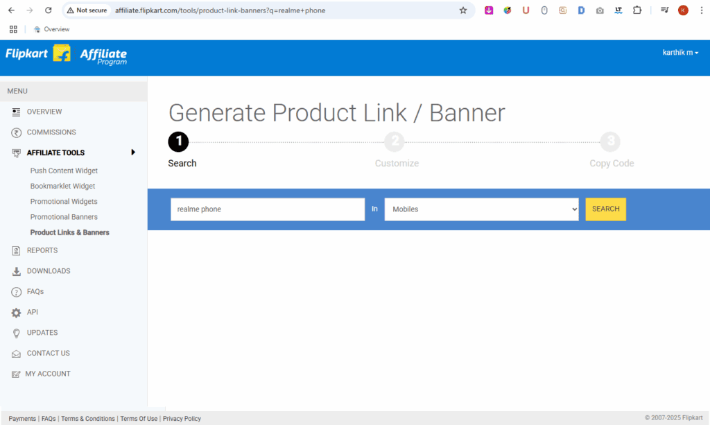 Flipkart Affiliate - Generate Affiliate Links by Searching the Products