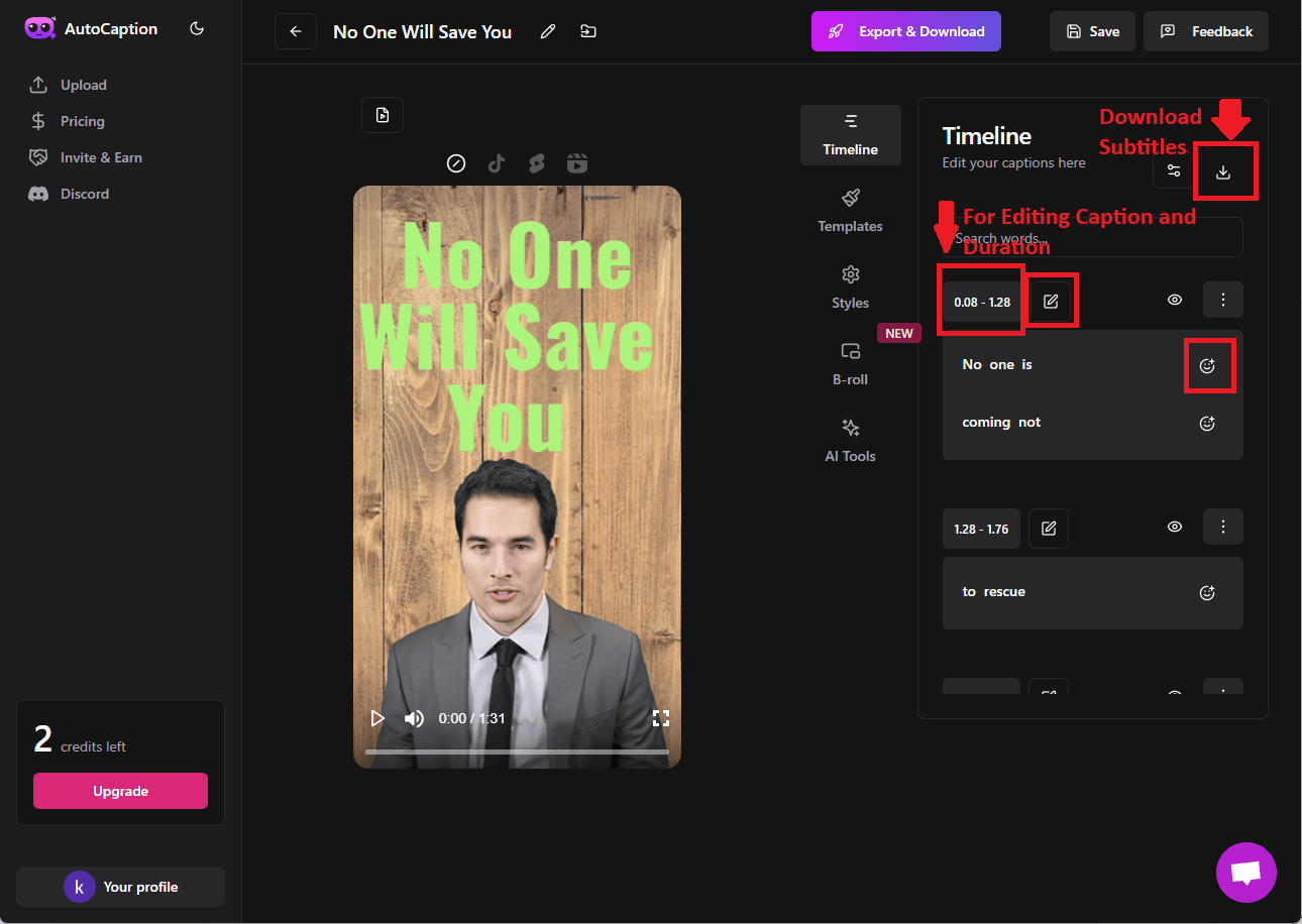 AutoCaption AI - Timeline
