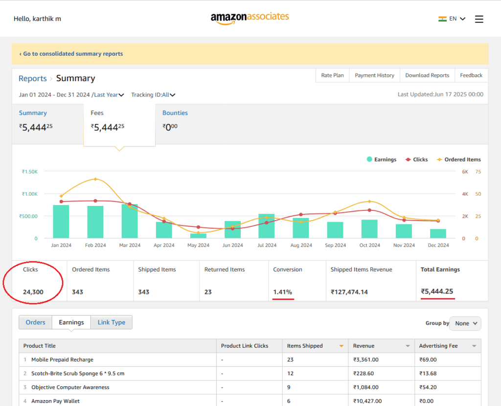 Amazon Affiliate Program - My Earnings Report