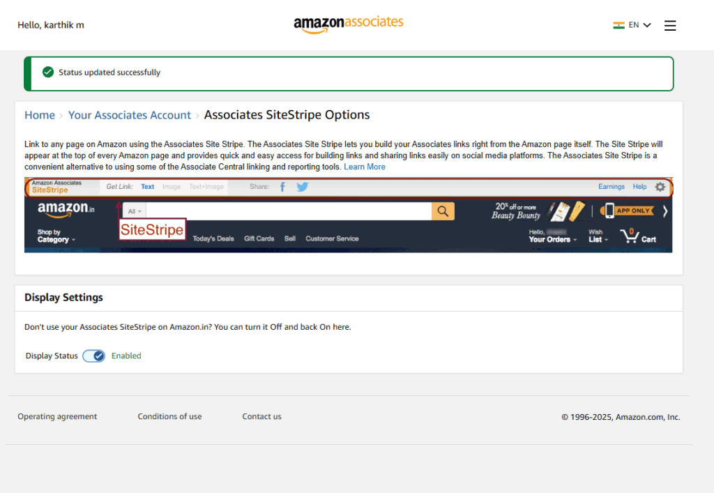 Amazon Affiliate Program - Sitestripe Enable - Disable