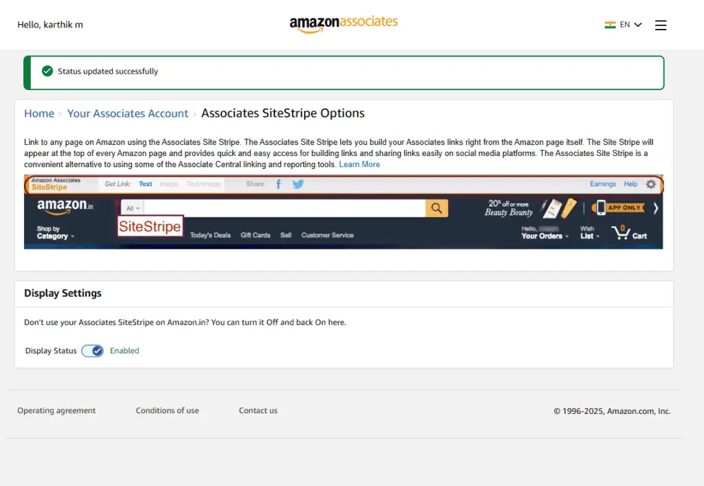 Amazon Affiliate Program - Sitestripe Enable - Disable