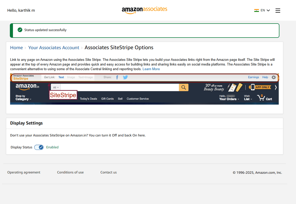 Amazon Affiliate Program - Sitestripe Enable - Disable