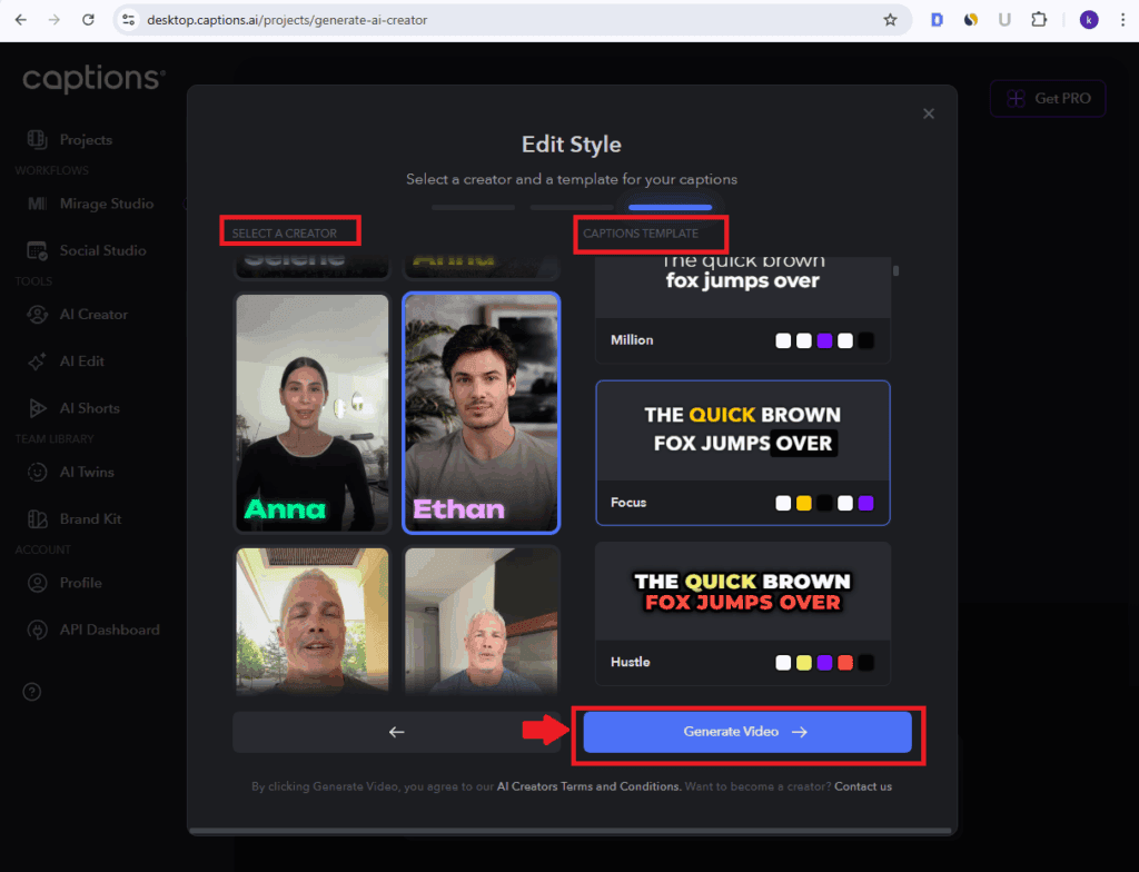 Caption AI - Choosing Avatar