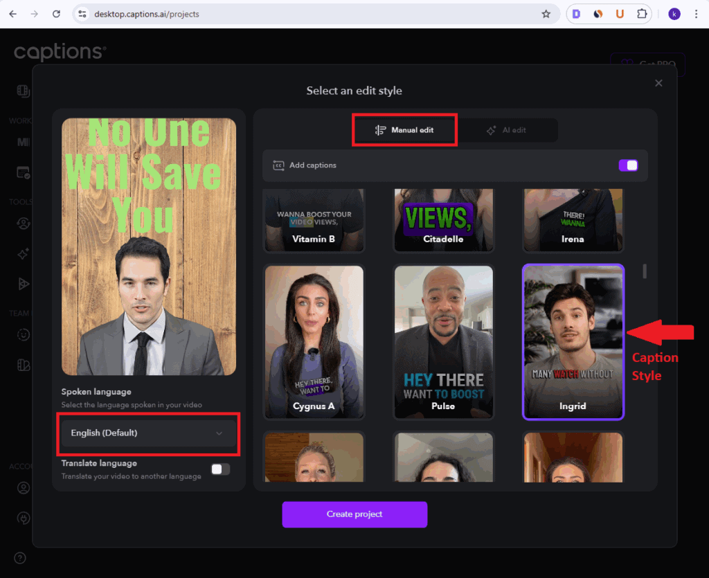 Caption AI - Upload Video -Manual Edit