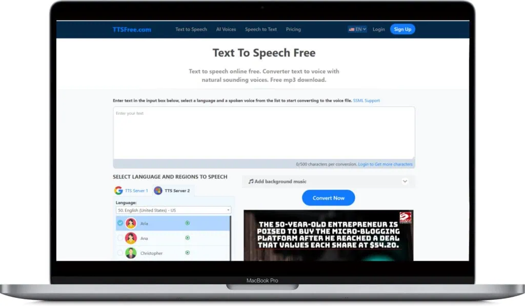 TTSFREE.COM - Free Text to Speech Tool