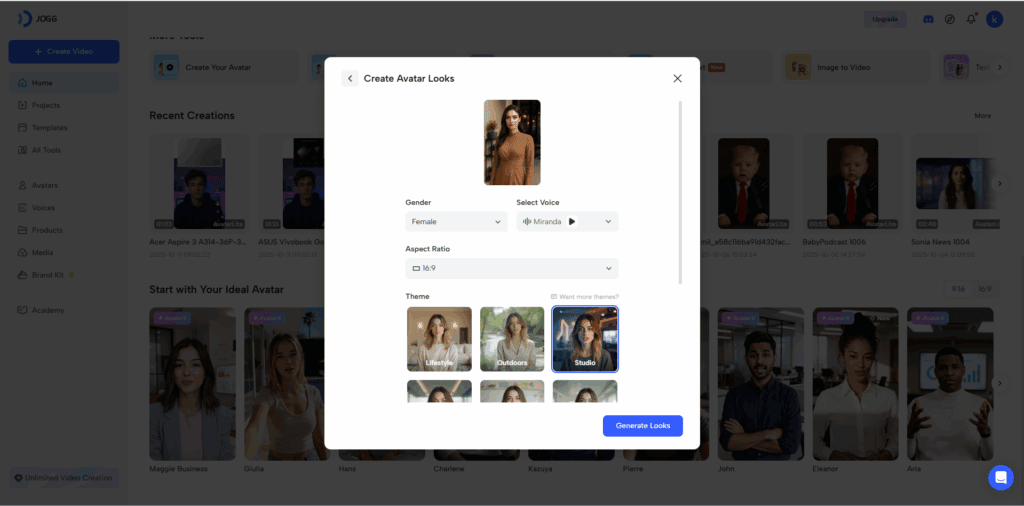 Jogg AI - AI Tools Create the Avatar - Avatar Looks