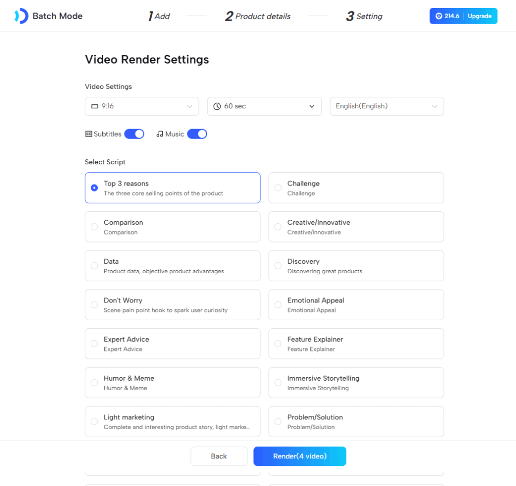 Jogg AI Batch Creating - Video Render Settings
