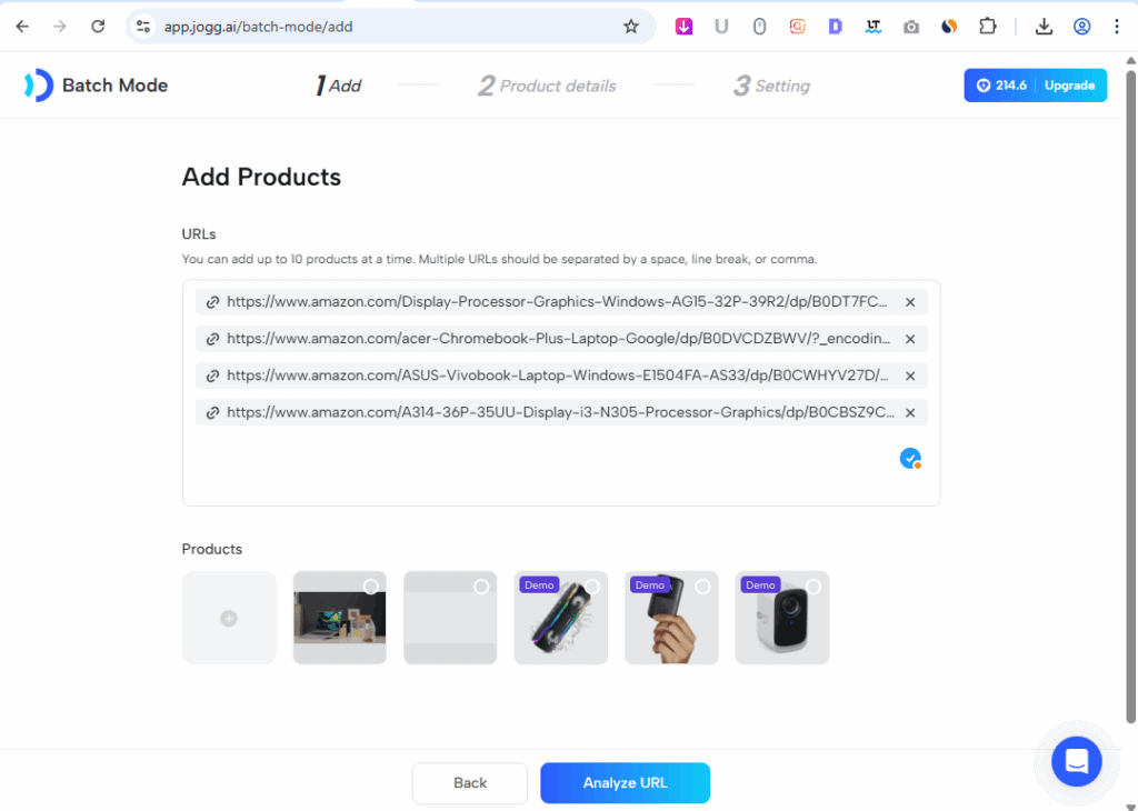 Jogg AI - Batch Creation-Add Product URLs