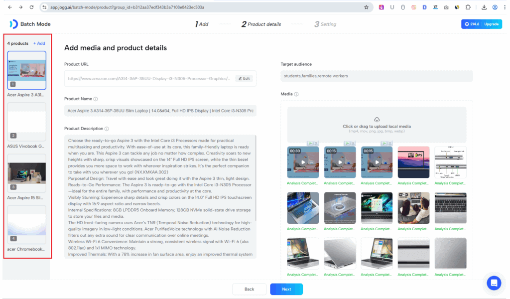 Jogg AI - Batch Creation-Edit Product Details