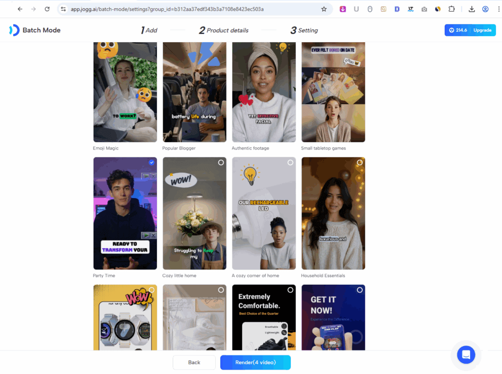 Jogg AI - Batch Creation Video Template Setting