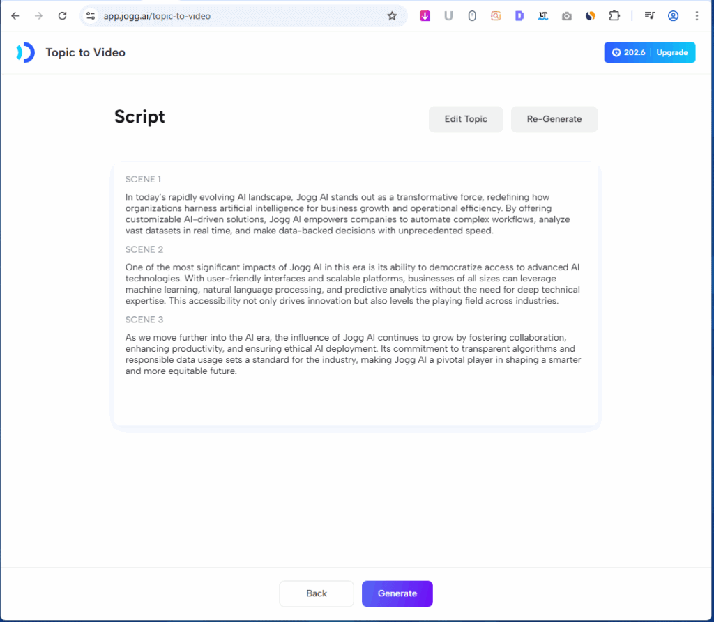 Jogg AI - Topic to Video - Confirm Script
