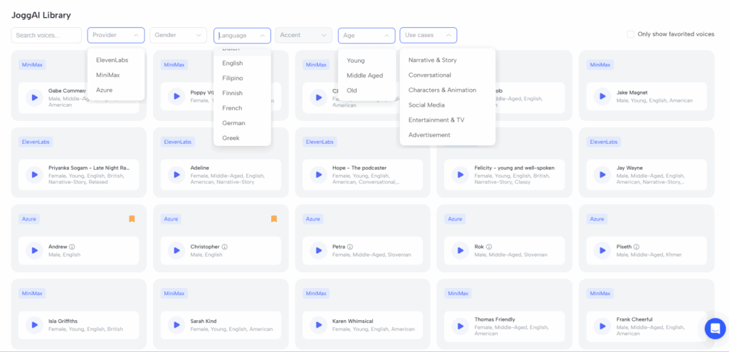 Jogg AI Voice Library