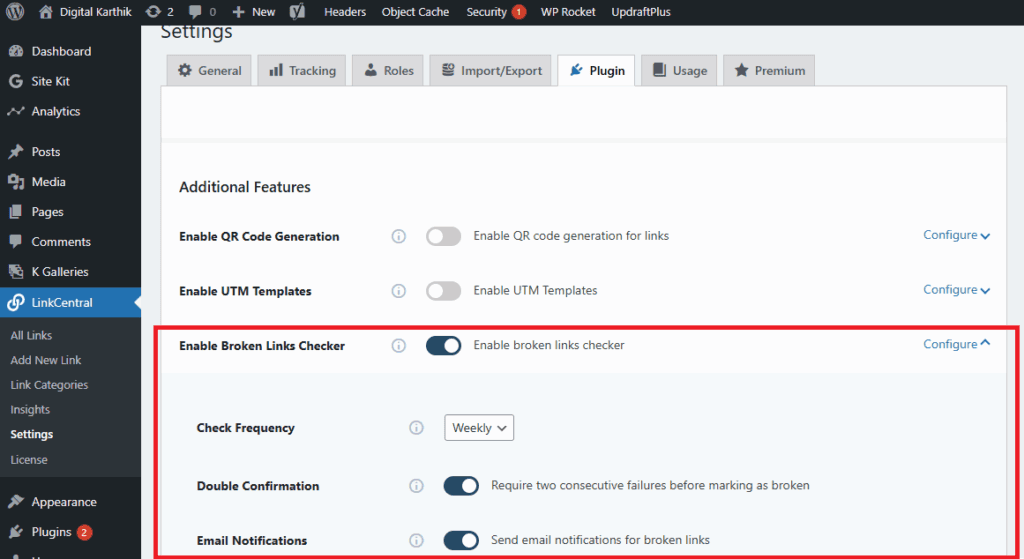 LinkCentral - Broken Link Checker Setting
