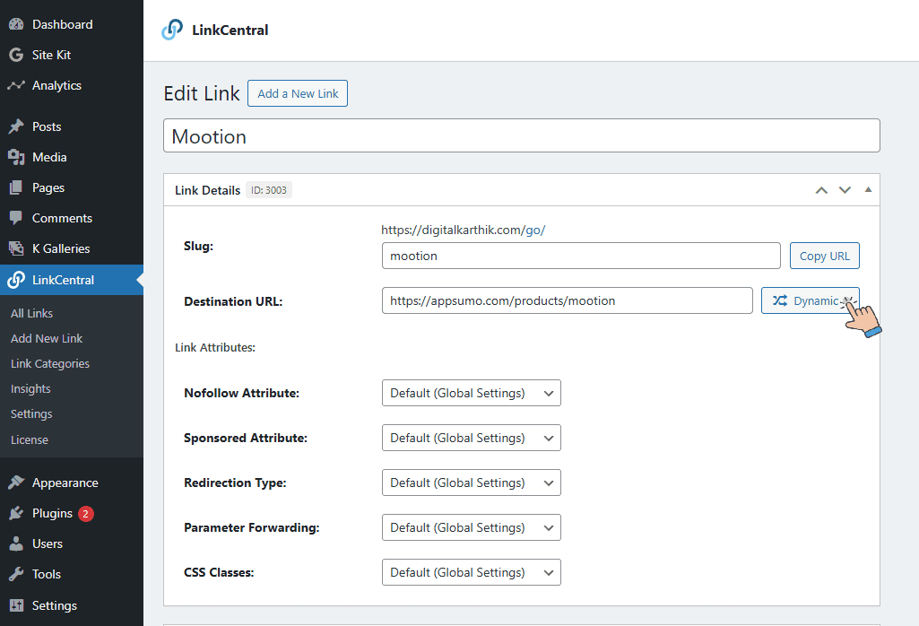 LinkCentral - Clicking Dynamic Button for Dynamic Redirect