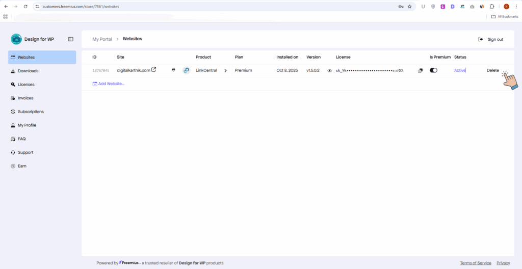 LinkCentral License Cancel from Website