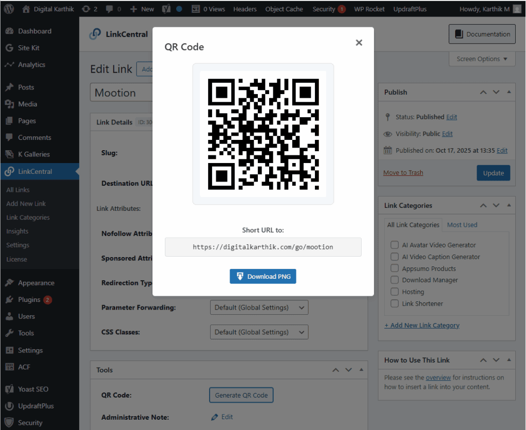 LinkCentral - QR Code Generation Result