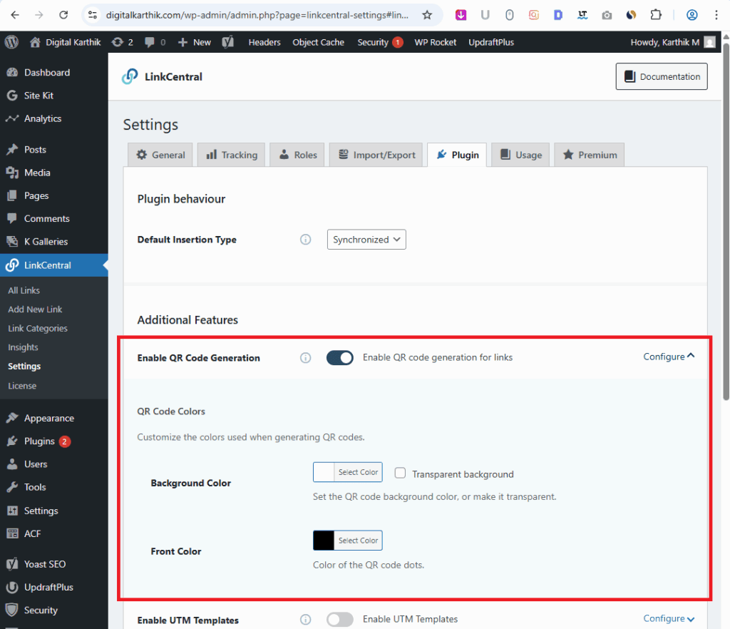 LinkCentral - QR Code Settings