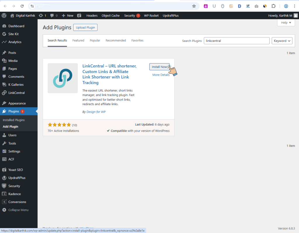 LinkCentral WordPress Plugin Installation