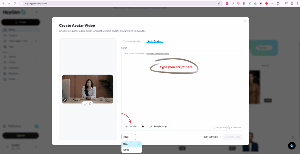 HeyGen - Public Avatar - Type your Script