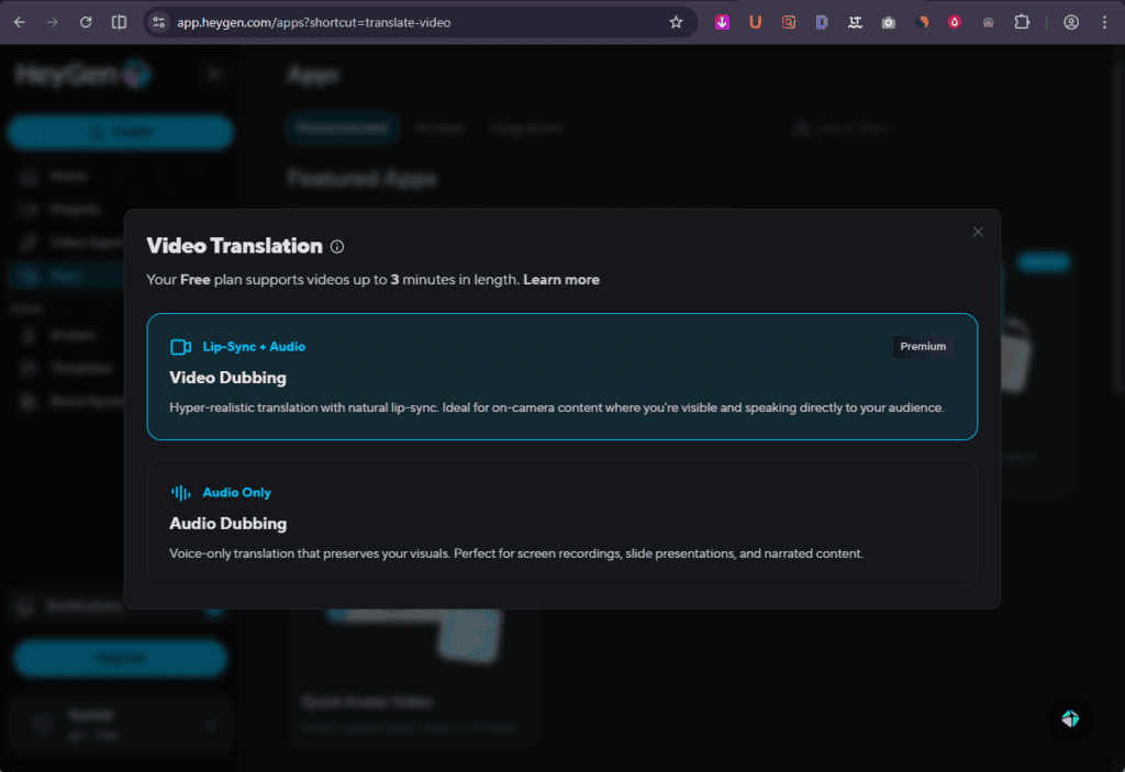 HeyGen Video Translation - 2 Types