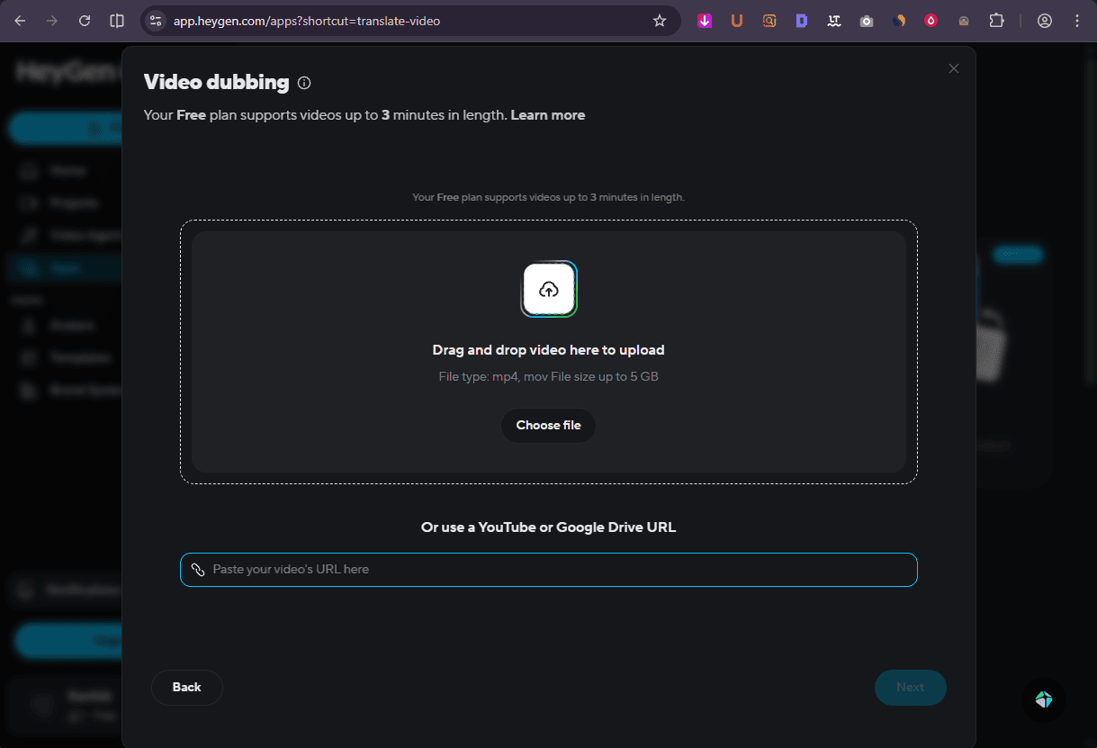 HeyGen Video Translation - Upload Media