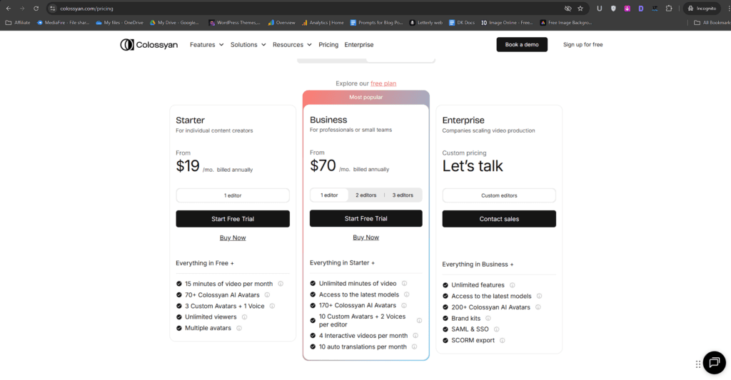 Colossyan AI Pricing