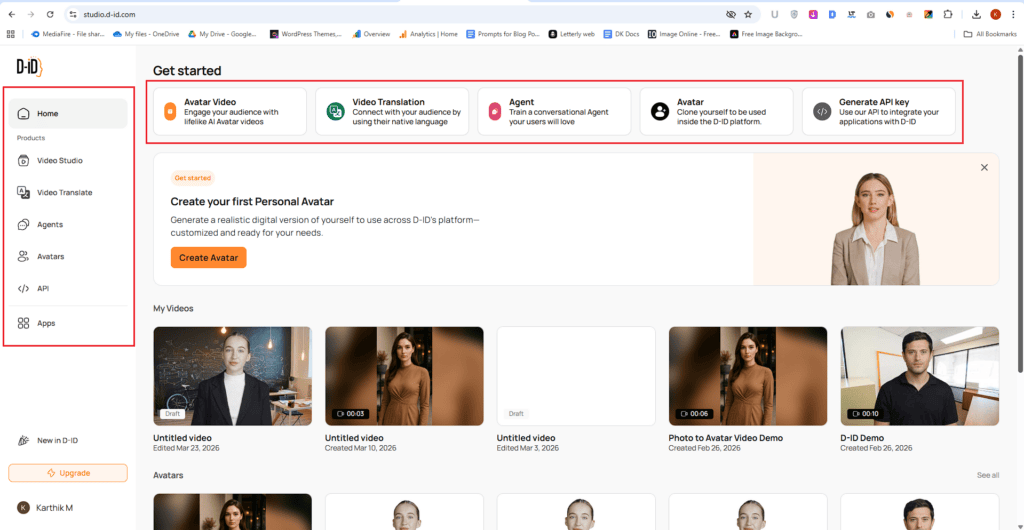 D-ID Main Dashboard