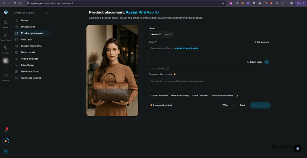 HeyGen Product Placement Tool - Add the Script