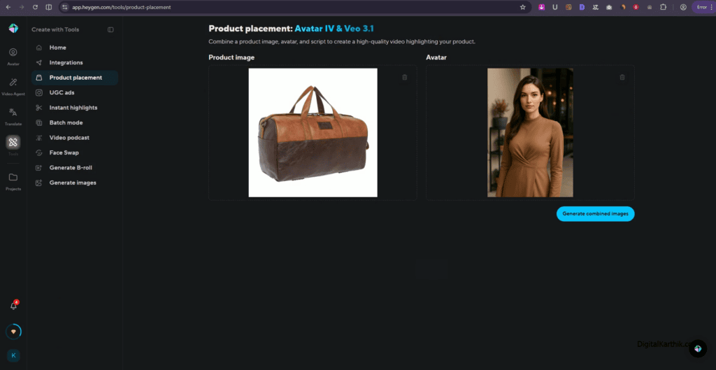 HeyGen Product Placement Tool - Upload Product and Avatar Photo