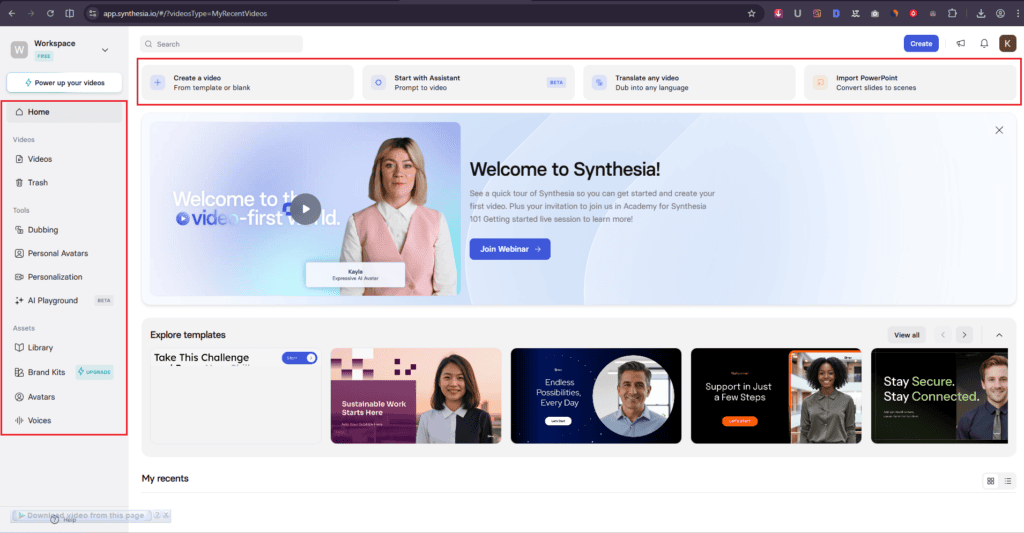 Synthesia - Main Dashboard