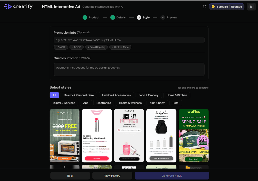 Creatify AI - HTML Interactive Ads Product Styles