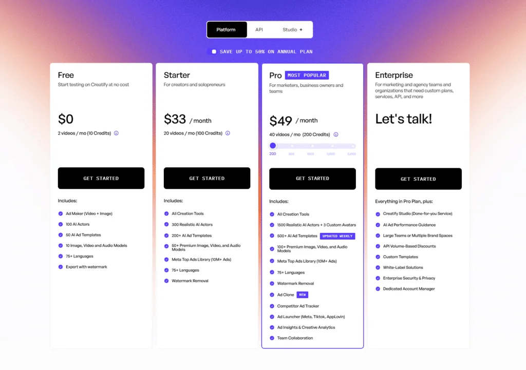 Creatify AI Pricing Plan